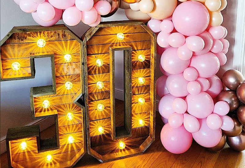30th Birthday with Wooden Light Up Numbers
