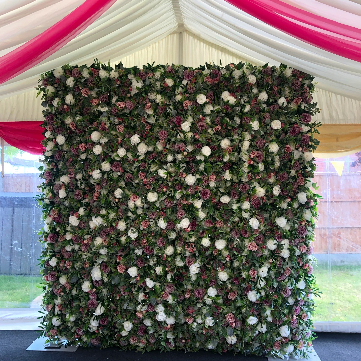 Green and Pink Flower Wall Hire