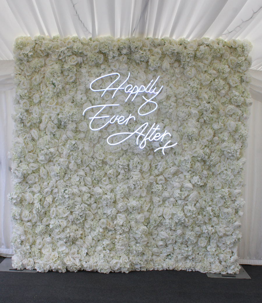 Ivory Flower Wall with Neon Hire Herts
