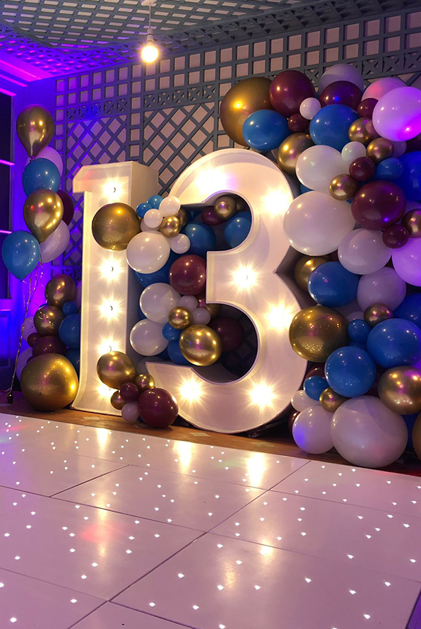 5ft White 13 Numbers with Balloons