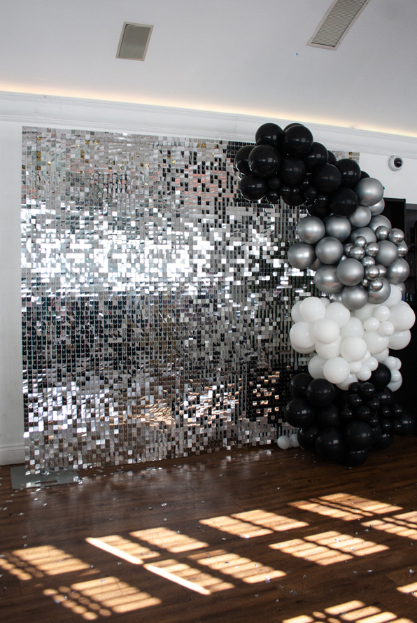 Silver Sequin Wall with Balloons Herts