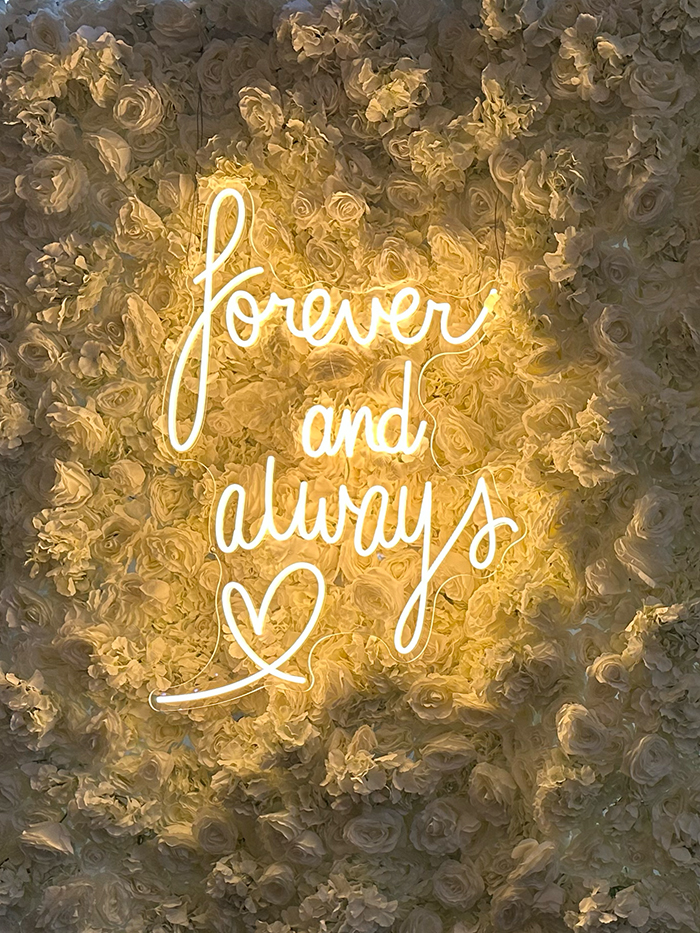 Wedding Neon on Flower Wall