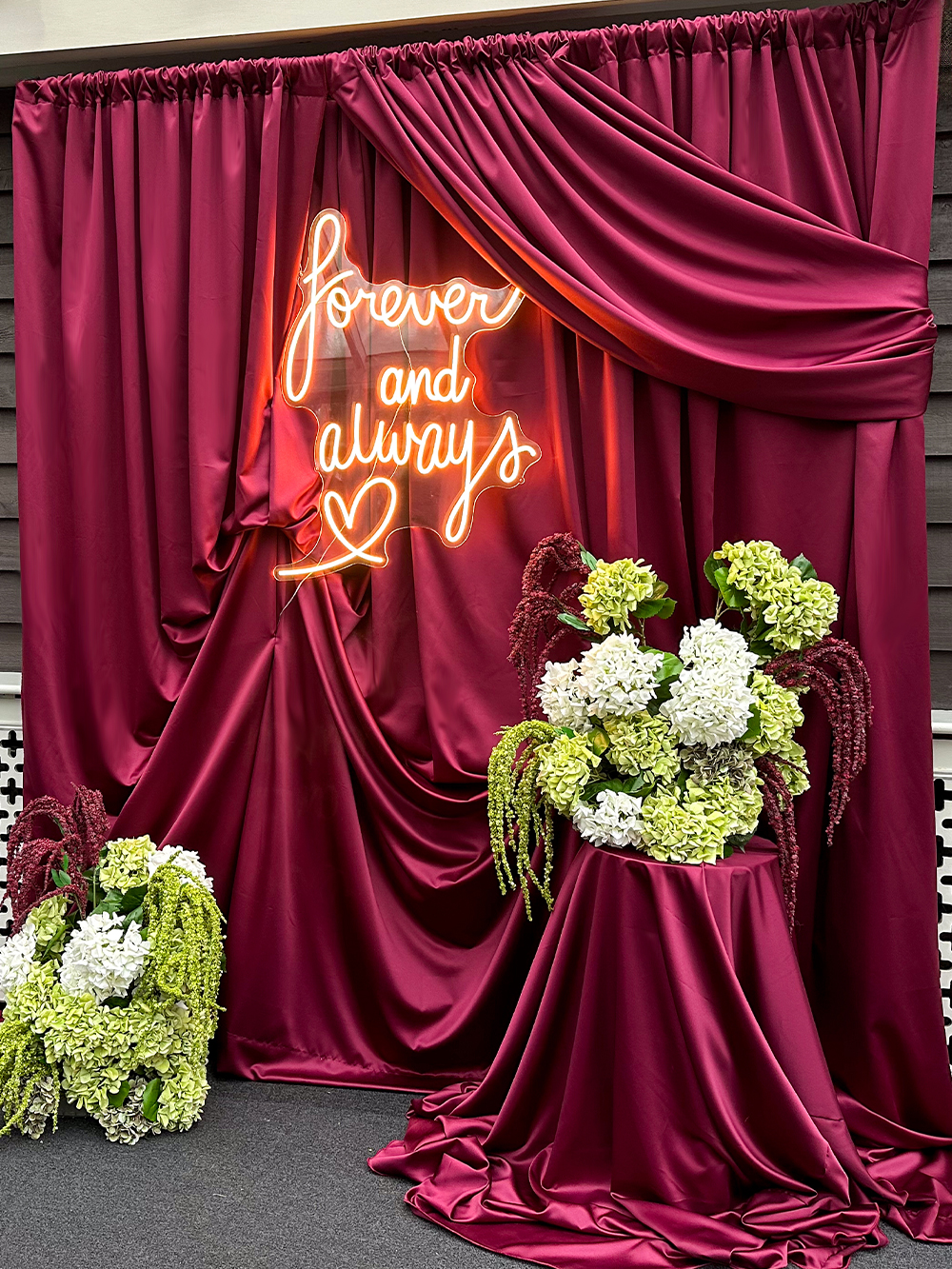 Burgundy Draped Wedding Backdrop Hire