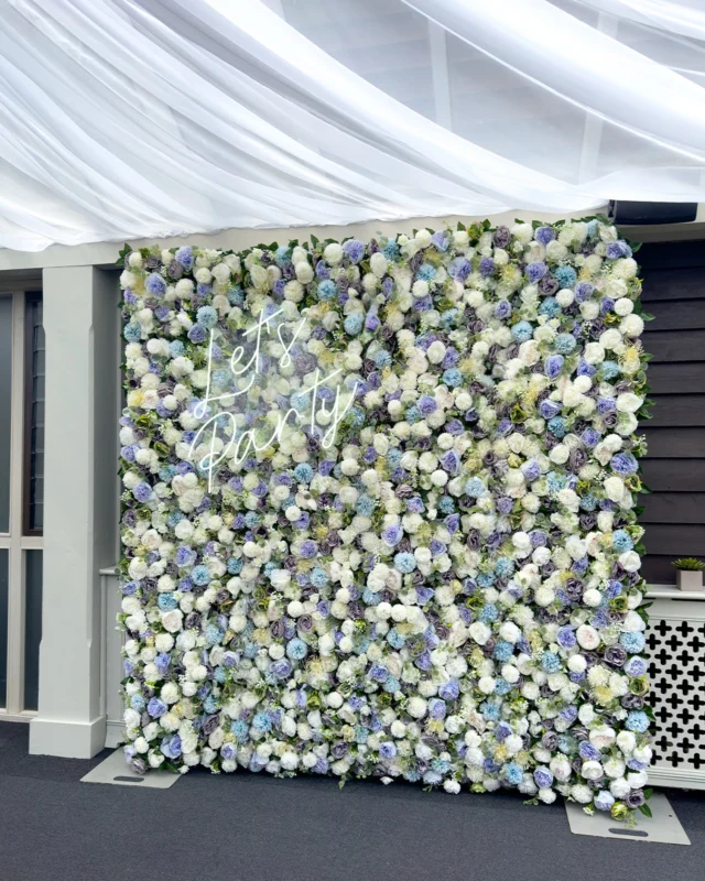 Our Something Blue Flower Wall and Let’s Party Neon used as a photo backdrop in the conservatory area at @essendonccweddings weddings for our couple’s wedding reception. 🌿💙

*
*
*
*
*
#lightuplove #blueflowerwall #hertswedding #essendoncountryclubwedding #flowerwallhire